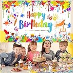 Mocsicka Paint Birthday Banner Kids Art Graffiti Birthday Party Decorations Painting Theme Happy Birthday Photo Backdrop for Boys and Girls - Image 2