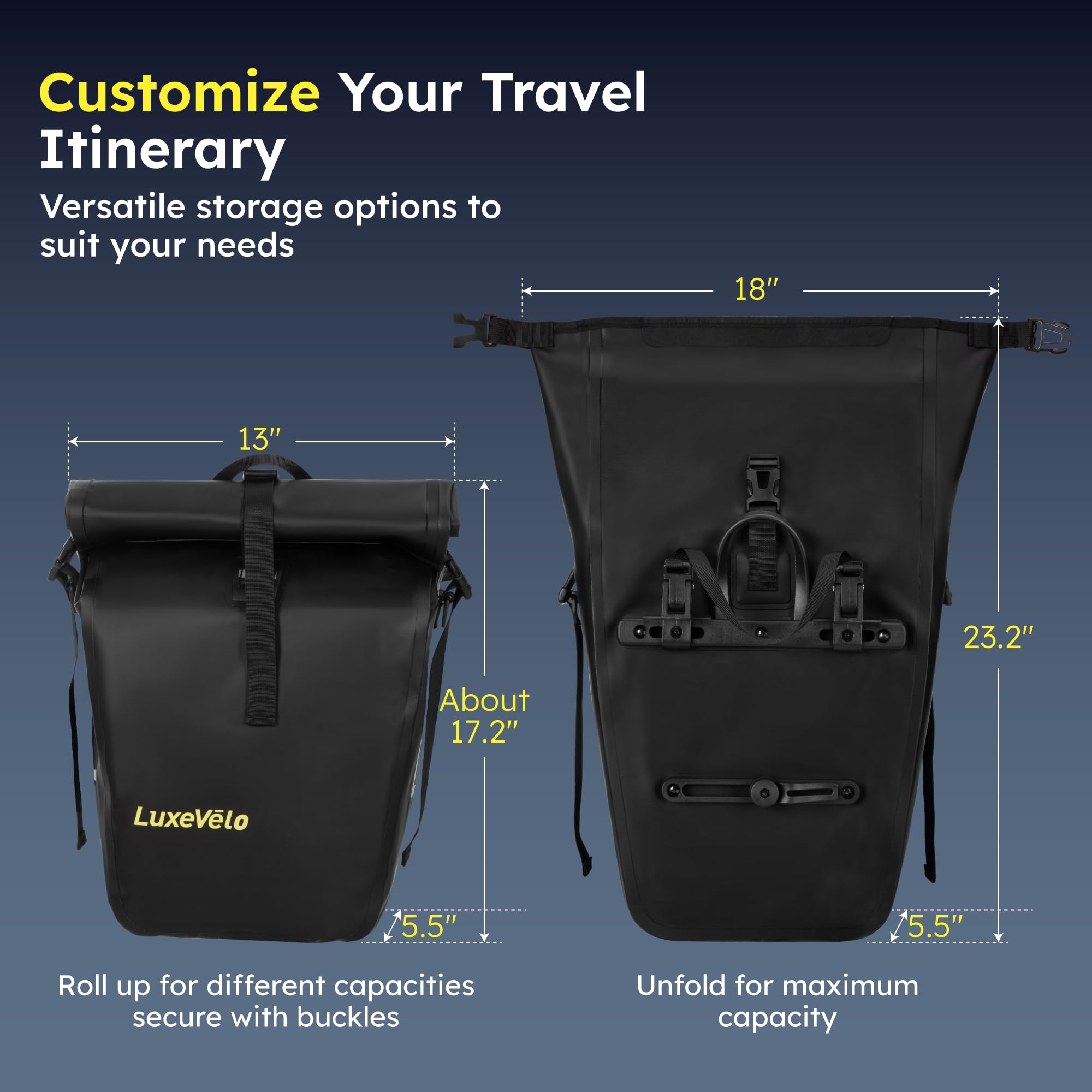 Bike Pannier, Waterproof 27L Pannier Bike Bag with Removable Shoulder Strap, Reflective Safety Design, Adjustable Clips Fit All Bike Racks, Bicycle Pannier for Cycling Commuting Travel