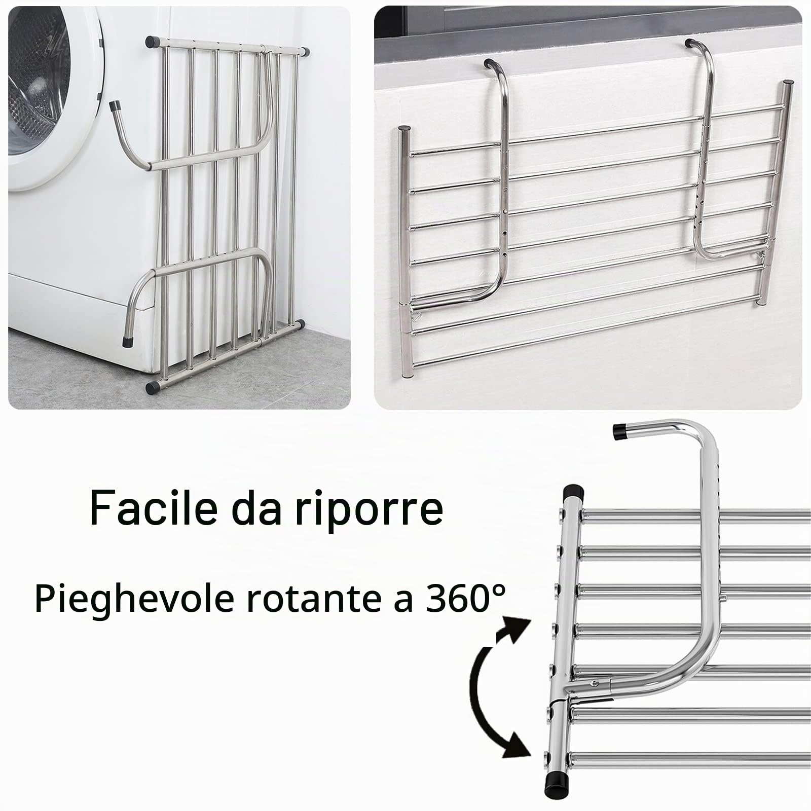 Stendibiancheria da Telescopico Stendino Pieghevole Salvaspazio Multifunzionale Stendibiancheria Salvaspazio, Stendibiancheria in Acciaio Inox per Interno Esterno Portafiori