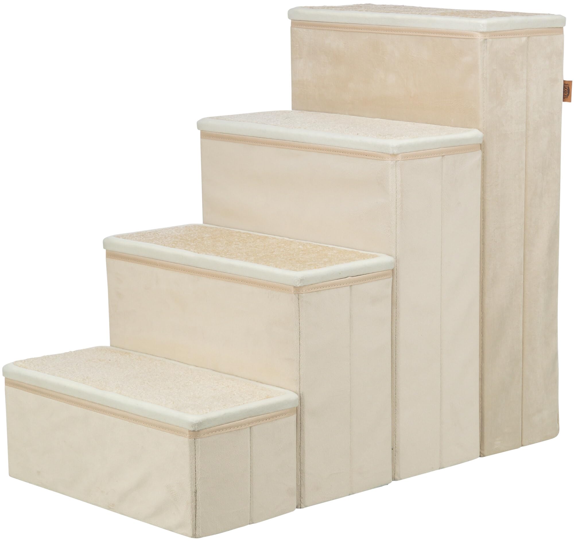 TRIXIE 4-Step Velour Pet Stairs for Dogs & Cats - 22.8" H - Beige