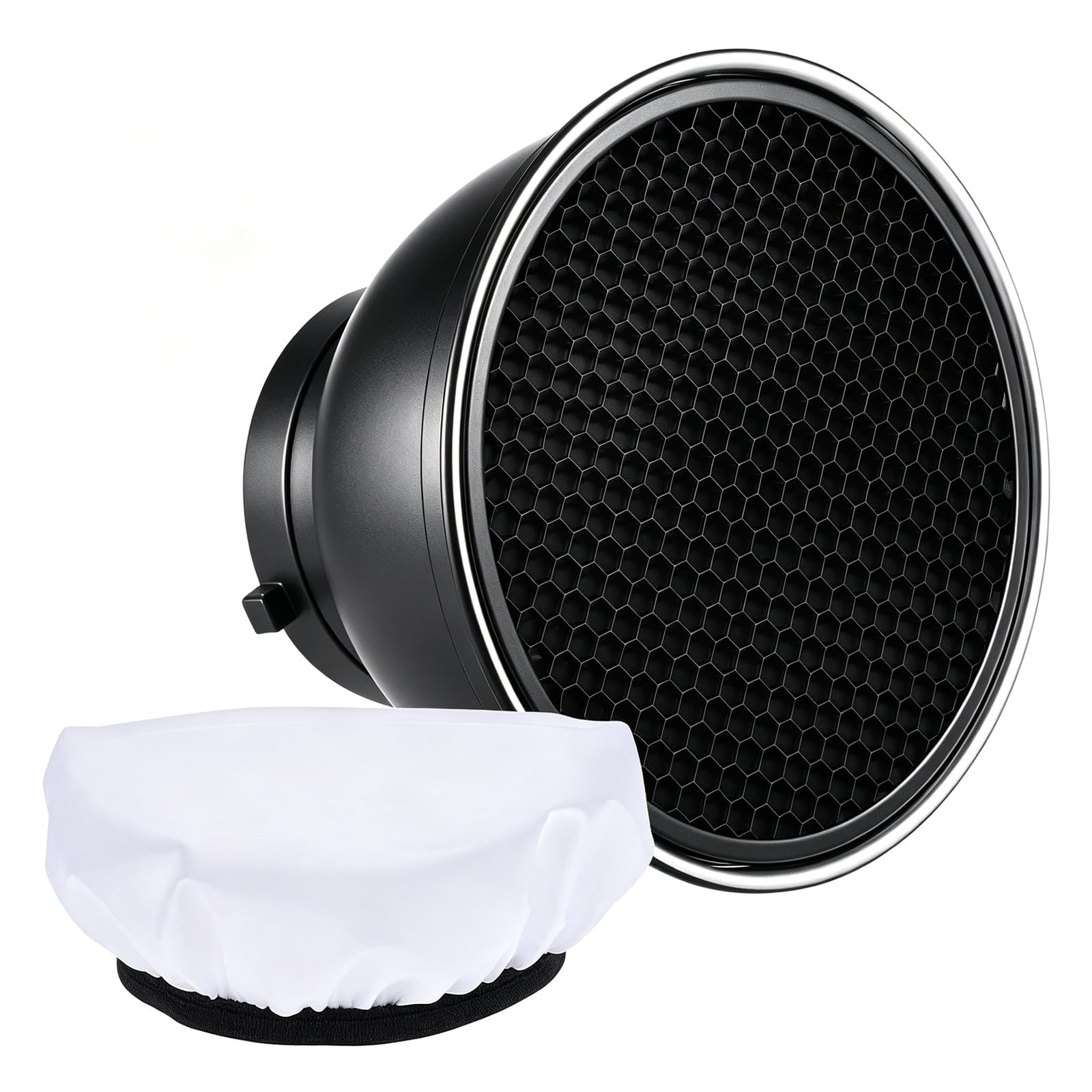 Andoer 7 Pulgadas estándar Reflector difusor Plano lámpara con 60° Rejilla Nido de Abeja para fijación Bowens para Flash Studio Strobe Speedlite (Reflector con difusor) | Paño difusor suave de luz estándar y fotográfica para montaje Bowens para flash Stud