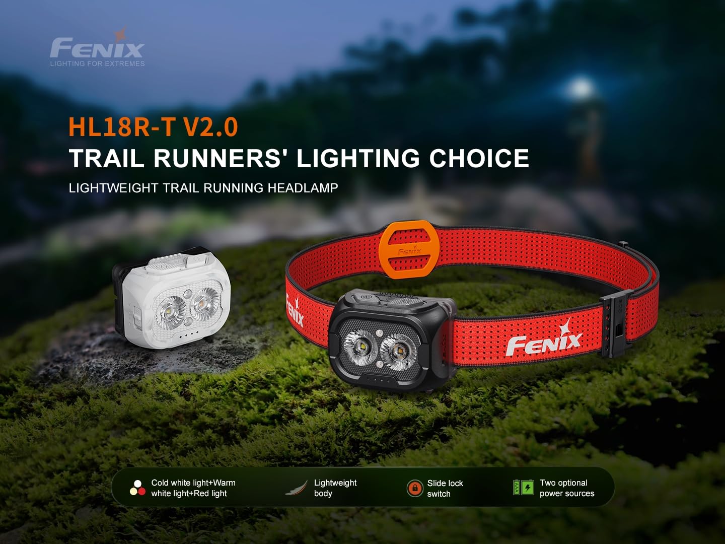 Fenix HL18R-T V2 USB Rechargeable 800 Lumen LED Jogging/Trail Running headlamp with EdisonBright USB Charging Cable Bundle