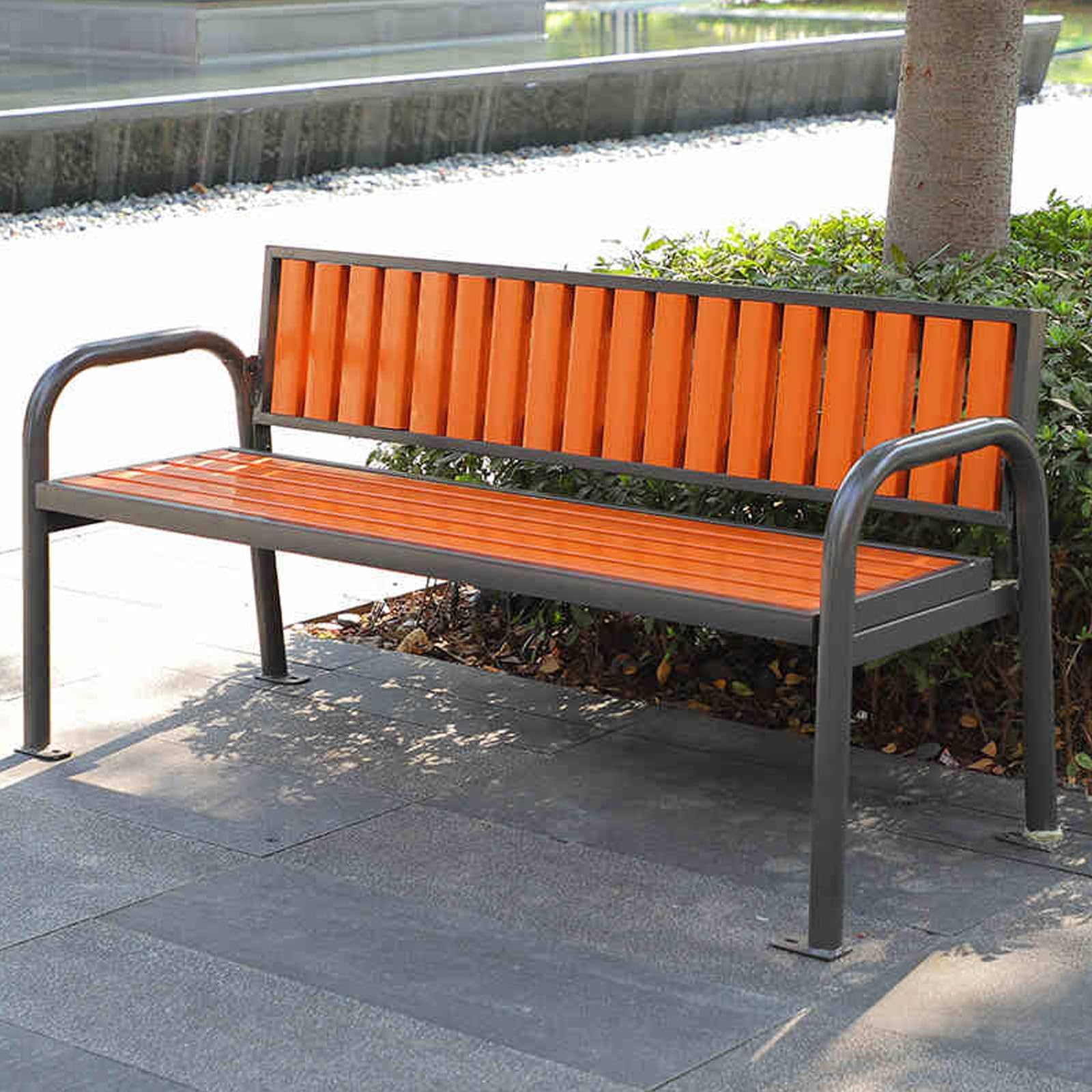 Banco de jardín metálico resistente al óxido con respaldo ergonómico para césped y terrazas