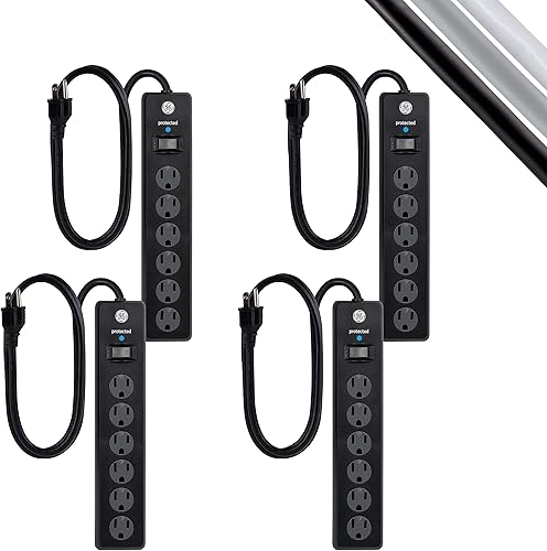Miniatura 18 de GE home electric GE - Protector SurGE de 6 tomas, paquete de 4, cable de extensión de 15 pies, 800 julios, enchufe plano, cubiertas de seguridad