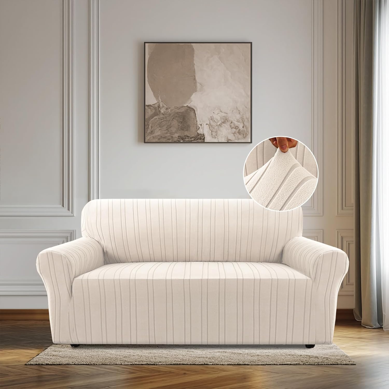 BellaHills High Stretch Sofa Covers 2 Seater Loveseat Sofa Cover Pets Friendly Non Slip Sofa Slipcovers for Living Room Couch Covers Washable Furniture Protectors (Oversize 2 Seater, Natural)