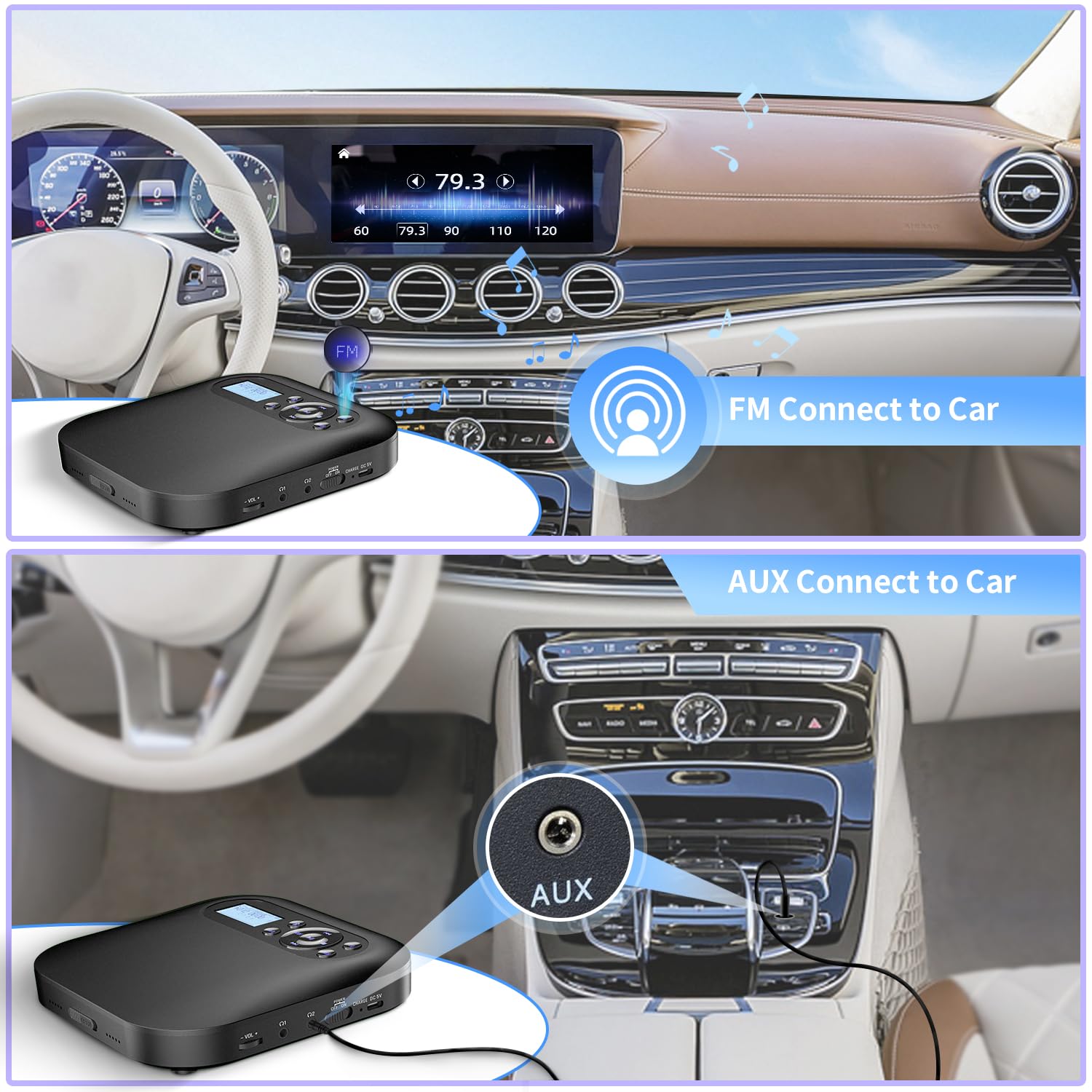 DESOBRY Reproductor de CD portátil con Bluetooth y Altavoces, Discman CD portatil Recargable para automóvil con FM, Anti-Skip, Reproductor CD con Tomas de Auriculares duale
