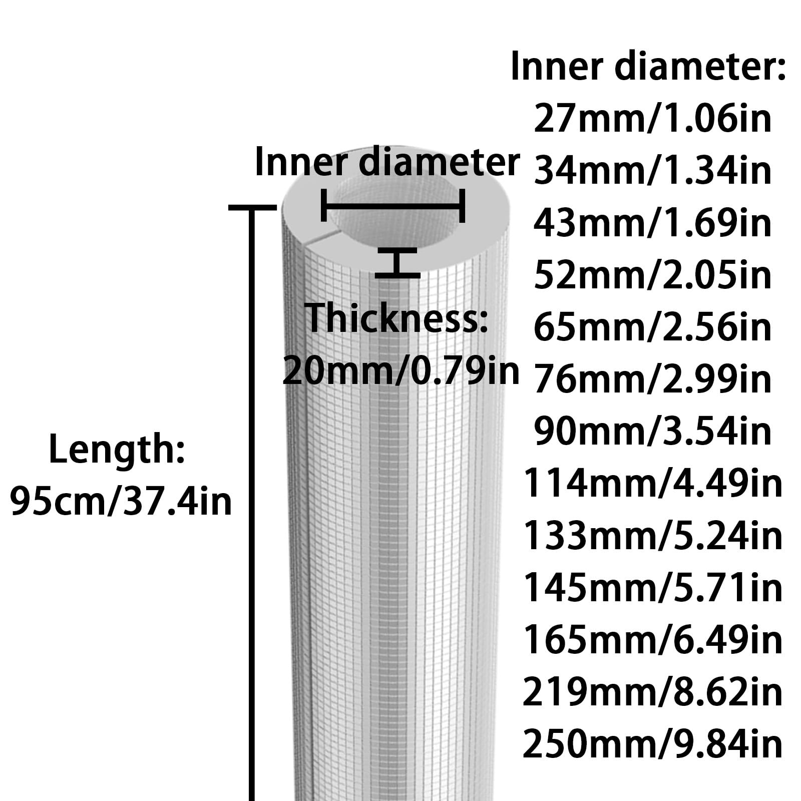 Coquilla Aislante con Lámina de Aluminio, Precortada Tubo Espuma Aislante, 95cm de Largo Aislamiento de Tuberías para Fontanería, Protección contra Heladas en Sistemas de Riego(ID165mm*T20mm)