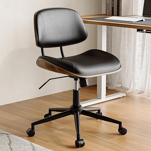 Miniatura 1 de Silla de oficina sin brazos con ruedas, silla de escritorio de piel sintética de altura ajustable, silla de computadora ergonómica giratoria de 360