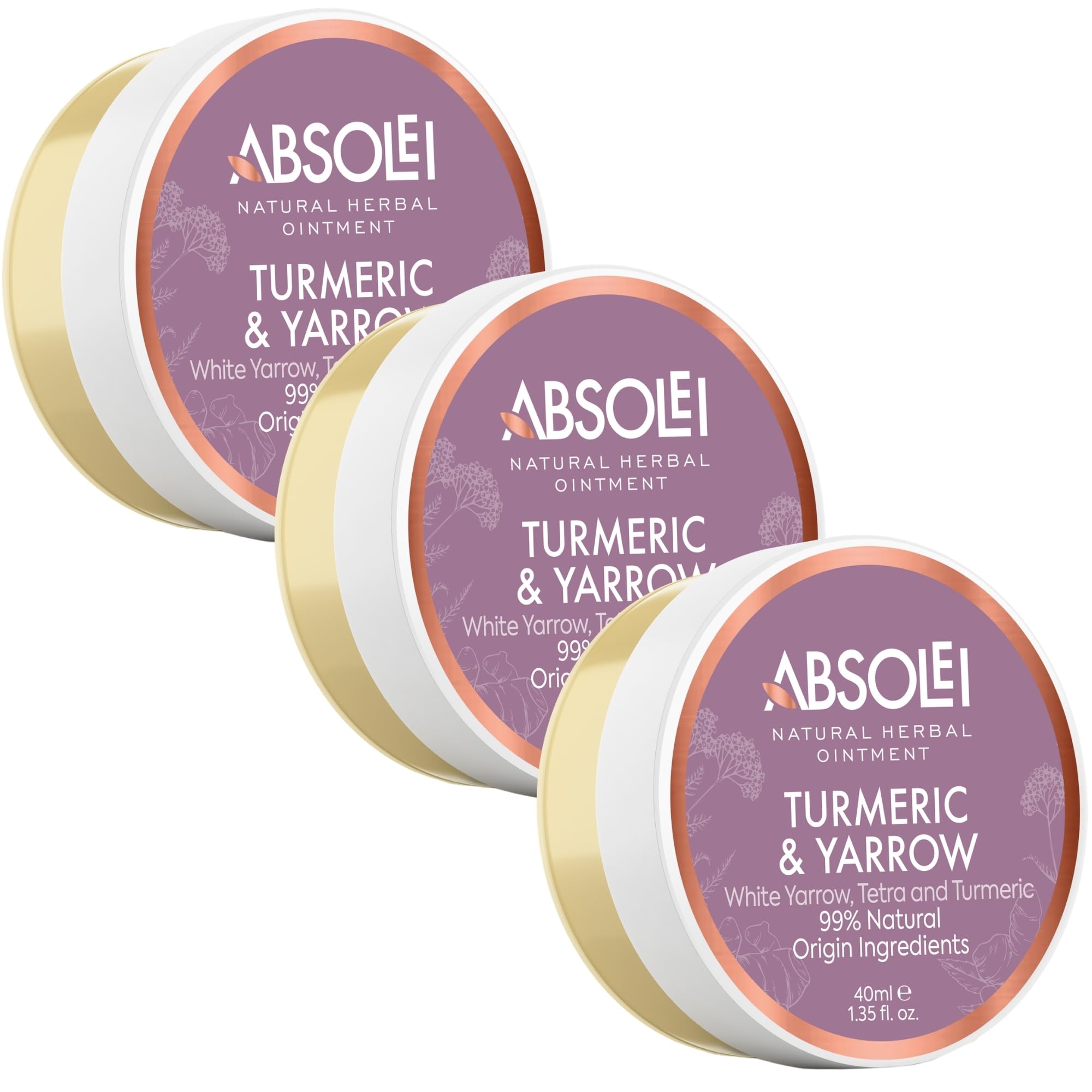 Hämorrhoiden Salbe, Natürliche Salbe gegen Brennen, Juckreiz und Beschwerden mit Weißer Schafgarbe, Sumach und Kurkuma, 40 ml (3er Pack)