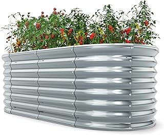 COSTWAY Metal Raised Garden Bed, Oval/Rectangular Elevated Planter Box Kit with Open Bottom, Indoor Outdoor Vegetable Fruit Flower Herb Growing Box (Oval, Grey, 165 x 80 x 60cm)