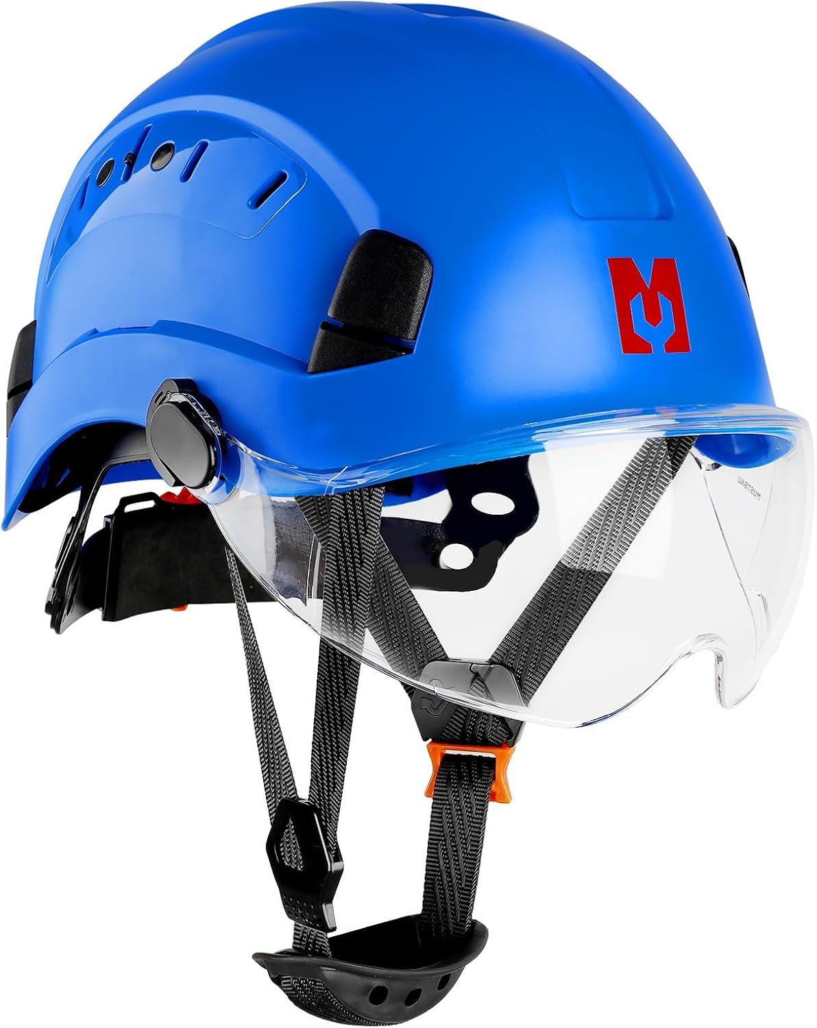 Mustbau Sicherheitshelm EN397 Mit Integriertem Augenschutz, Größe 53–63 Cm, Schwarz, ABS, Rastverschluss