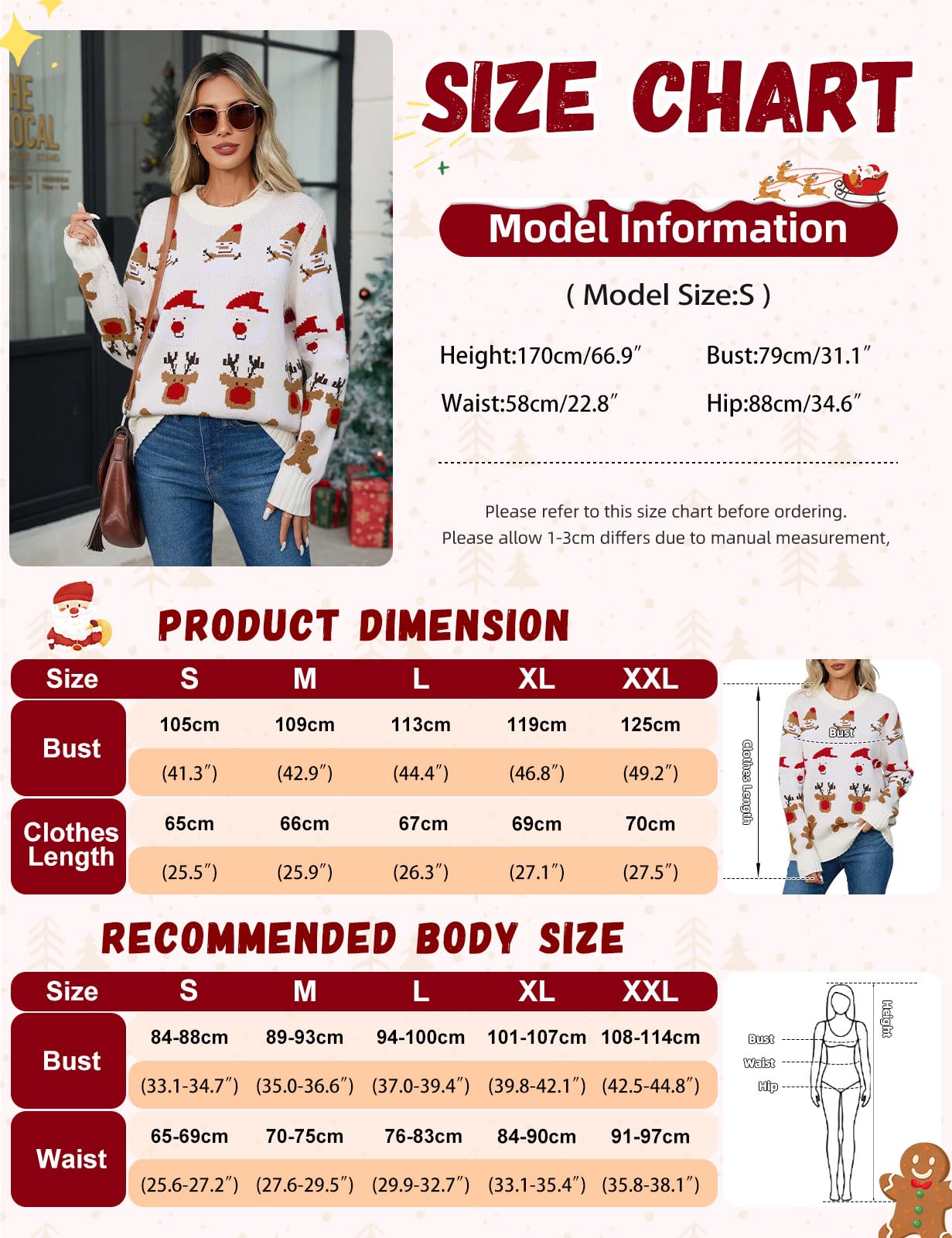 Weihnachtspullover Damen Lustige Pullover Warm Christmas Strickpullover Winter Rundhals mit Schneemann Elch Rote Herzstreifen Grün Weihnachtsbaum Pullis Oberteile Langarm Weihnachtskostüm