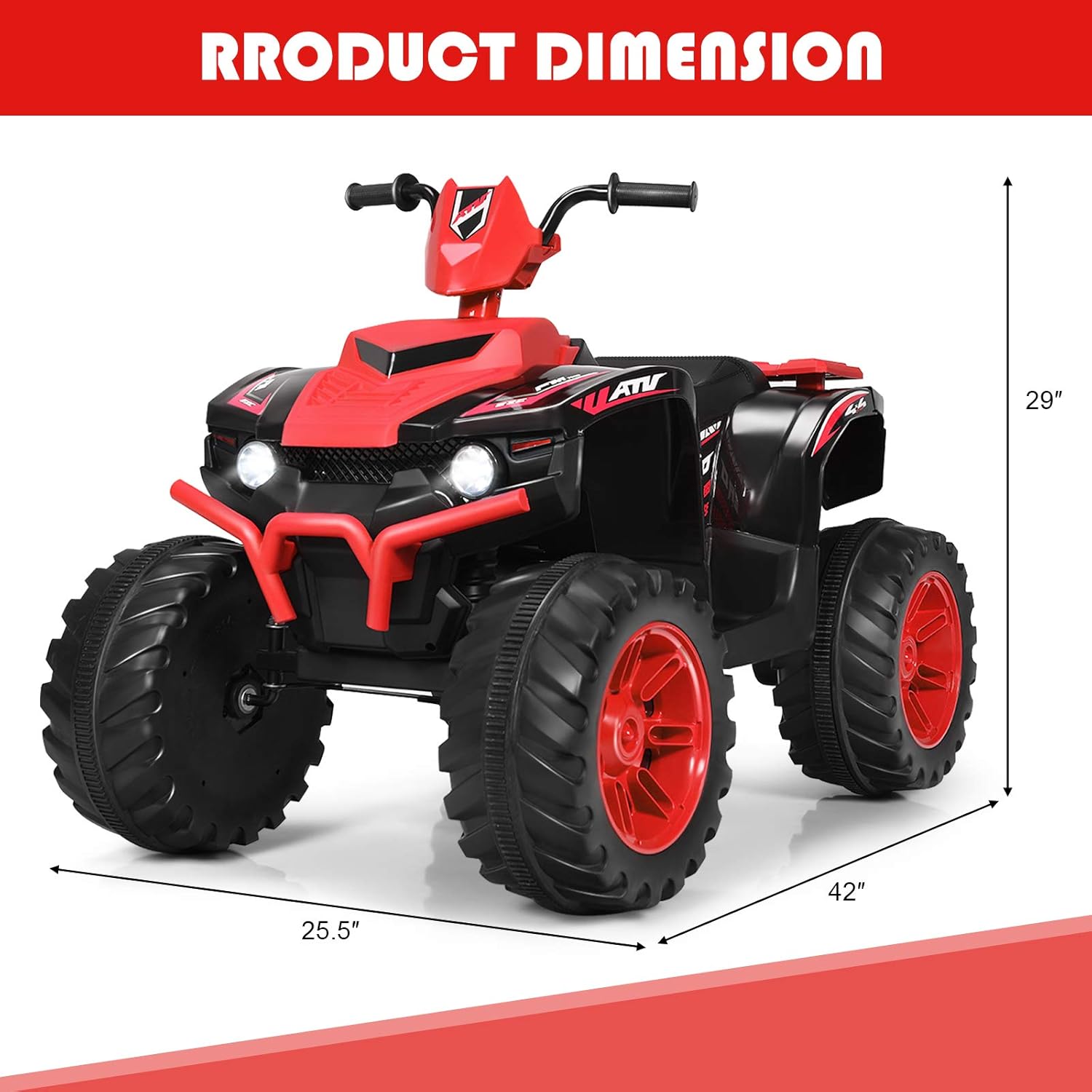 Costzon Kids ATV, 12V Battery Powered Electric Vehicle w/LED Lights, High & Low Speed, Horn, Music, USB, Treaded Tires, Ride on Car 4 Wheeler Quad for Boys & Girls Gift, Ride on ATV (Red)