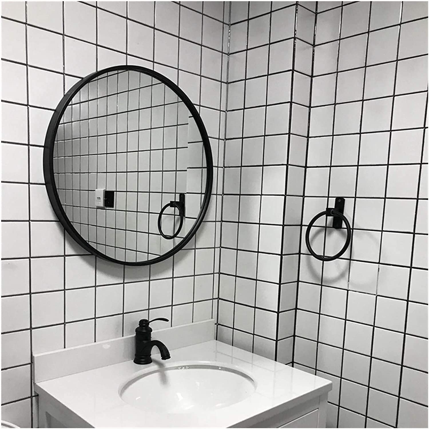 TYUHDUYUR Bathroom Mirrors Wall Mounted Large | Round Hanging Mirror | Fireplace Mirrors for Living Room Cosmetic Vanity Makeup Mirror Black Metal Frame Exquisite / 40cm