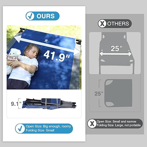 Miniatura 2 de EVER ADVANCED Catre de campamento extra ancho para adultos, catres de dormir XXL de gran tamaño, cama plegable con bolsa de transporte, 84.3
