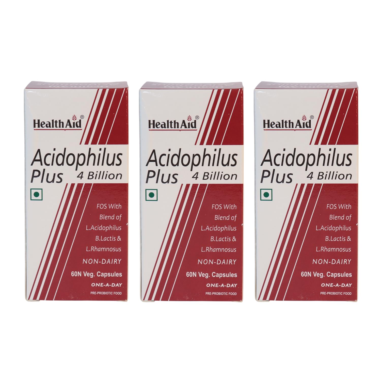 HealthAid Probiotics Supplement Acidophilus Plus 4 Billion CFU | Gut Health Supplements with Prebiotics & Probiotics | Daily Gut Cleanse & Digestive Health Supplements | 60 Veg Capsules (Pack of 3)