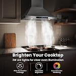 IKTCH 30-inch Wall Mount Range Hood 900 CFM Ducted/Ductless Convertible, Kitchen Chimney Vent Stainless Steel with Gesture Sensing & Touch Control Switch Panel, 2 Pcs Adjustable Lights(IKP02-30'')
