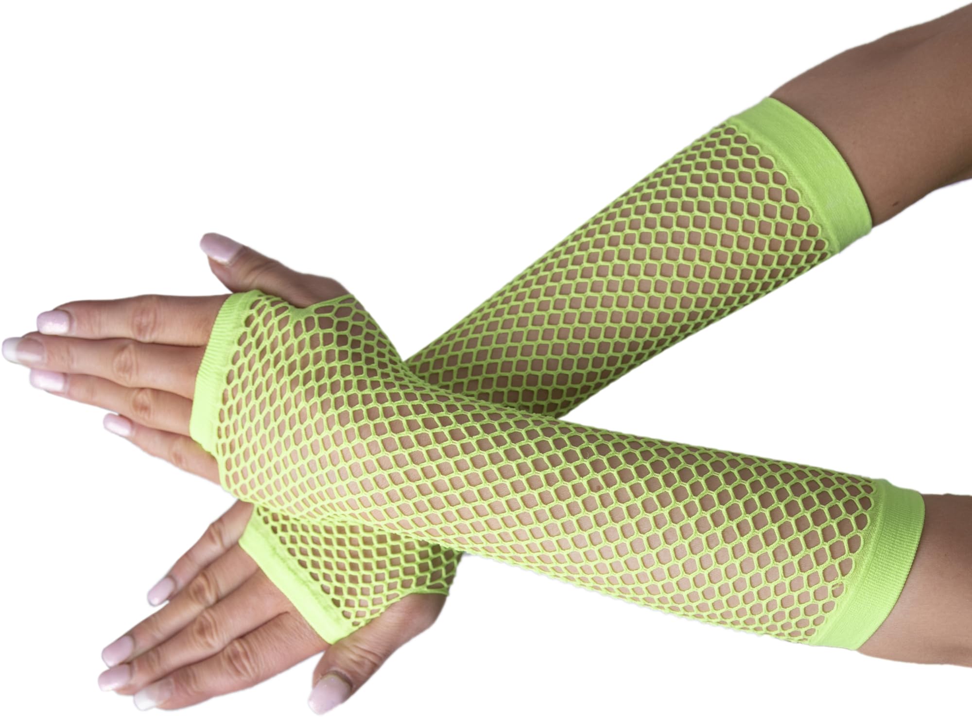 Adult's Long Neon Green Fishnet Gloves Costume Accessory