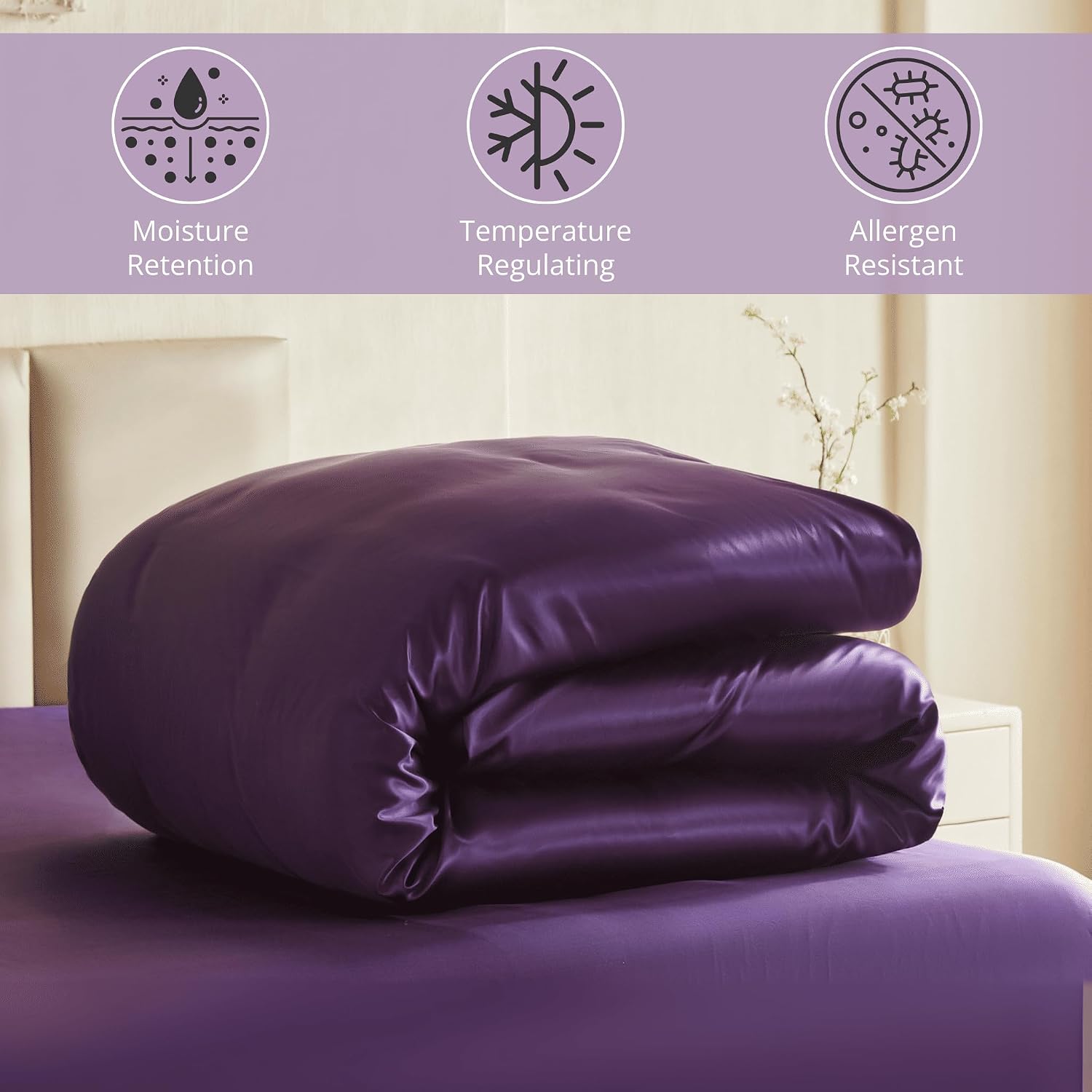 100% Mulberry Silk Duvet Cover 22 Momme - Zipper Closure - Plum/King | Grade 6A silk on front and back, double hidden-zipper closure, cooling bedding, gentle on sensitive skin, OEKO-TEX certified