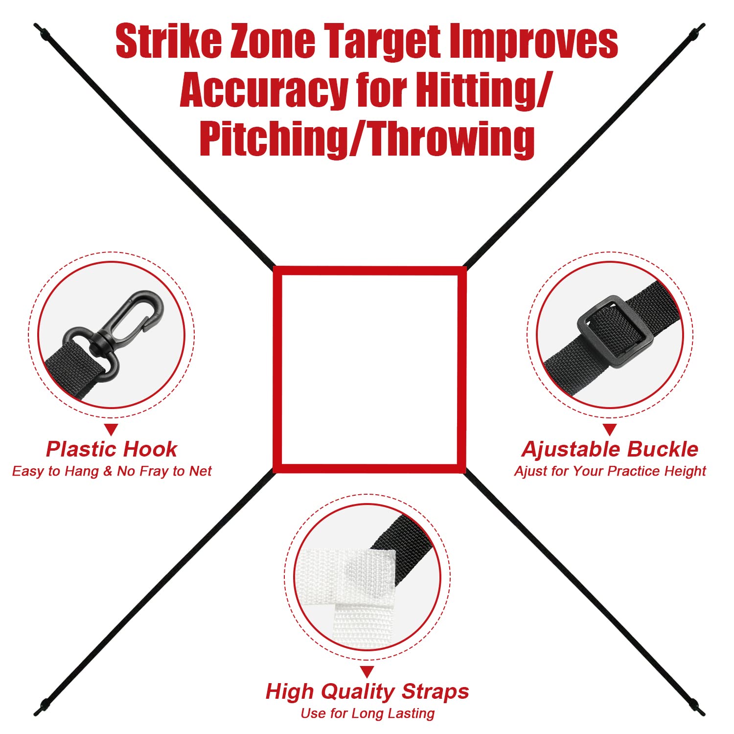 Wiseek Baseball and Softball Net, 7'x7' Replacement NET ONLY for Bow Type(No Frame), Heavy Duty Practice Sports Net with Strike Zone for Hitting Pitching (Red)