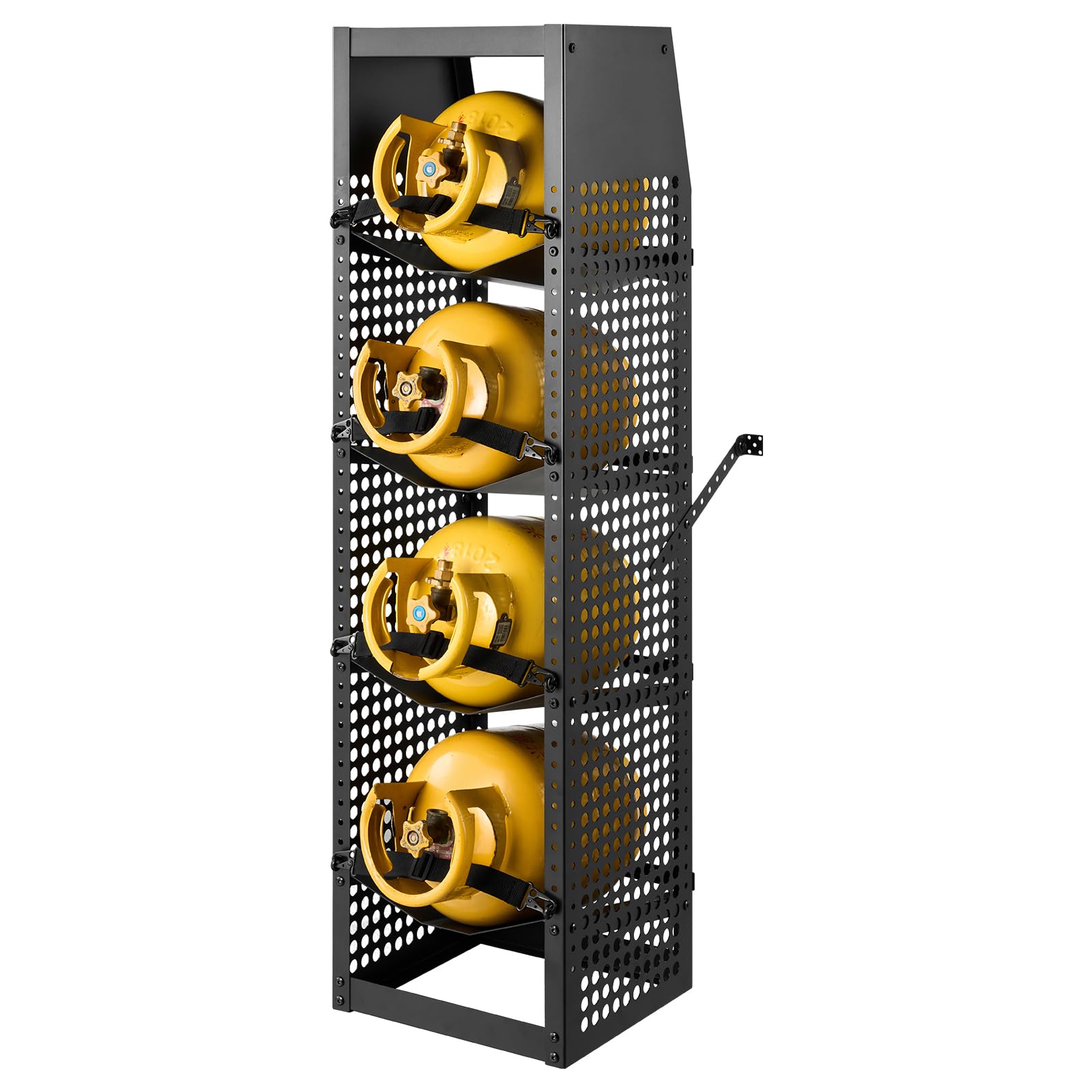 VEVOR Portabombole 376 x 330 x 1321 mm per Refrigerante, Mobile a 4 Ripiani per 4 Bombole, con Ripiano Superiore, Acciaio al Carbonio Verniciato a Polvere Nera, per Furgoni Conservazione Gas Compresso