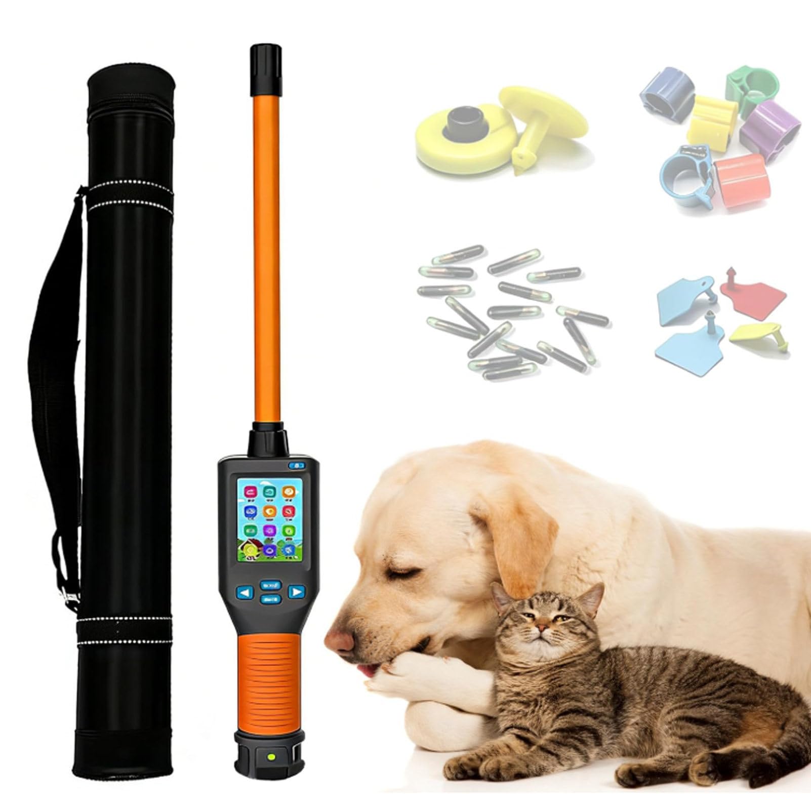 Oiyekntd Pet Microchip Scanner, Handheld Cat Dog Ear Tag Identifier Animal Ear Tag Stick Scanner with Lcd Display, Storage Up to 20000 Datas, 30S Auto Power Off, for Dog/Cat/Pig/Animal