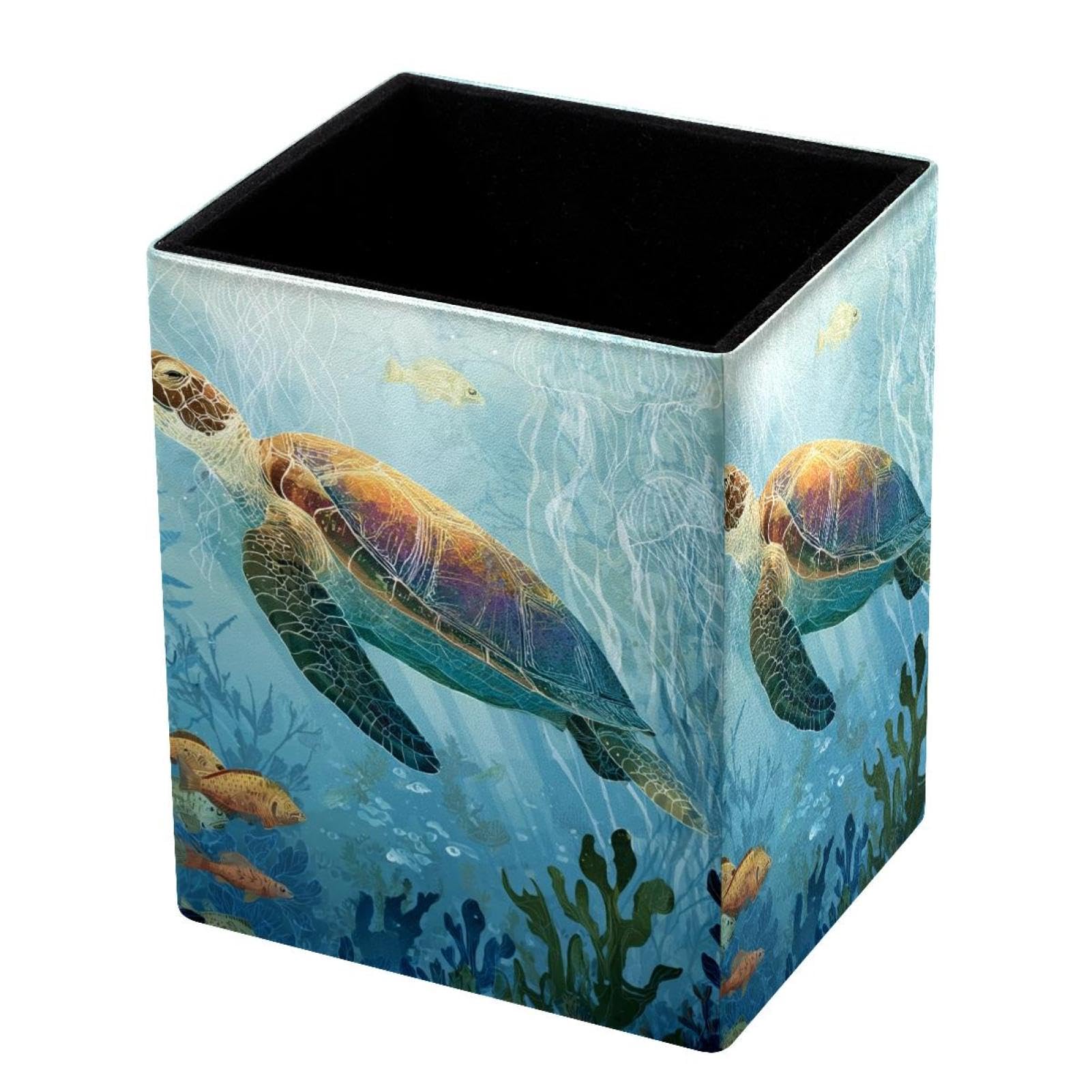 VAPOKF Pencil Holders for Desk, Sea Turtles Printed Pen Holders Pen Pot Makeup Brushes Storage Desktop Stationery Supplies Organiser for Home Office