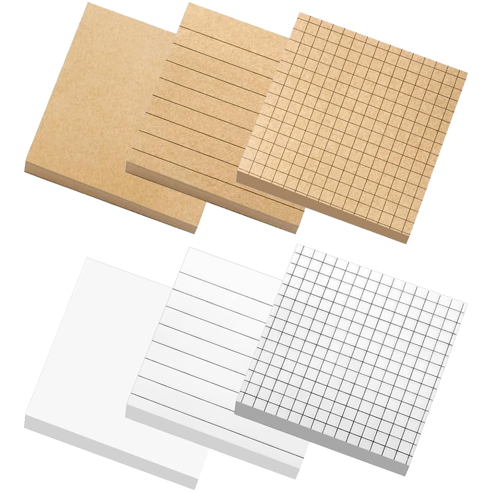 6 Pack Sticky Notes 3x3, Lined Sticky Notes Recyclable Self-Stick Grid Memo Pads, 300 Sheets Cute Sticky Note School and Office Supplies Clean Removal Easy to Post for Books Study Work(6 Pack)