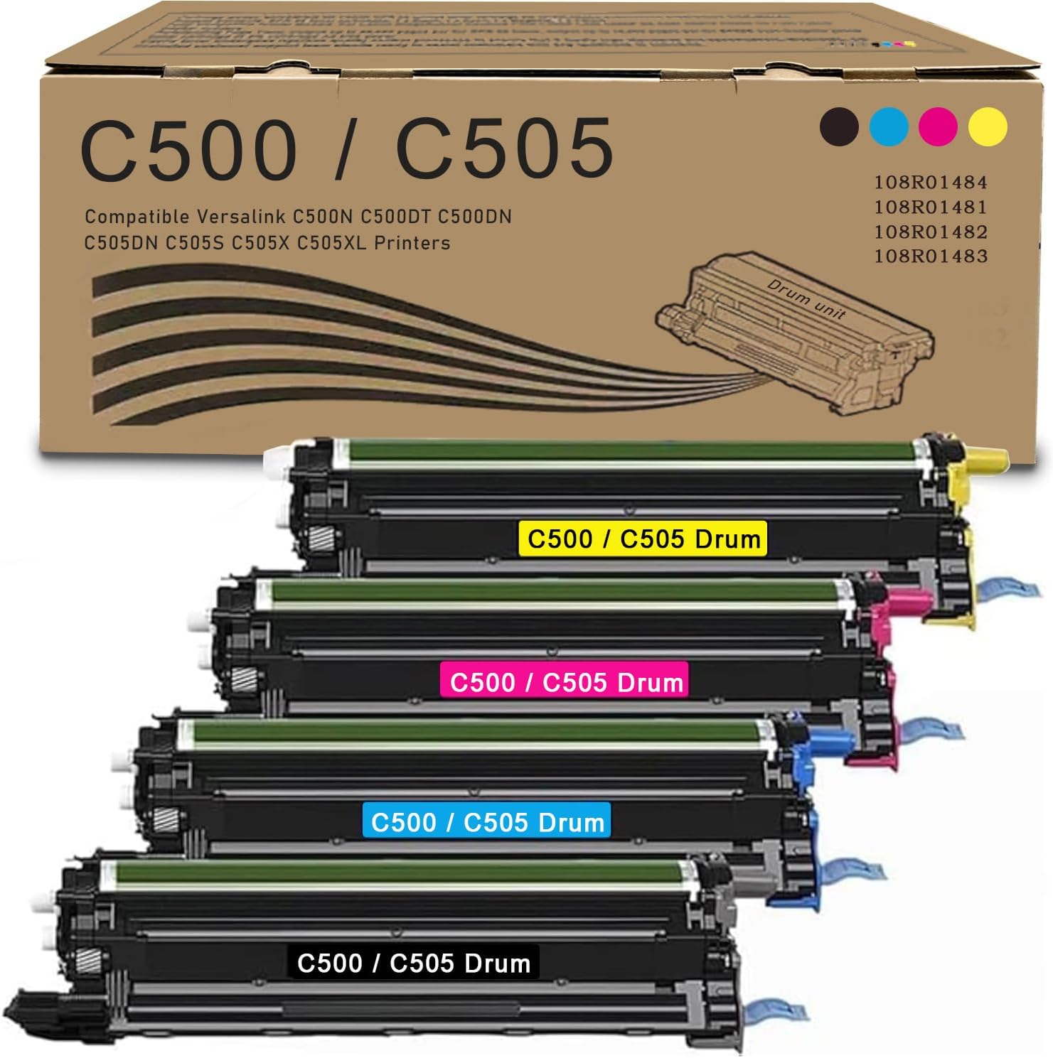 VersaLink C500/C505 Drum Cartridge Unit Compatible Xerox 108R01484 108R01481 108R01482 108R01483 Use for Xerox Versalink C500 C505 C500N C500DT C500DN C505DN C505S C505X C505XL Printer (4 Pack)