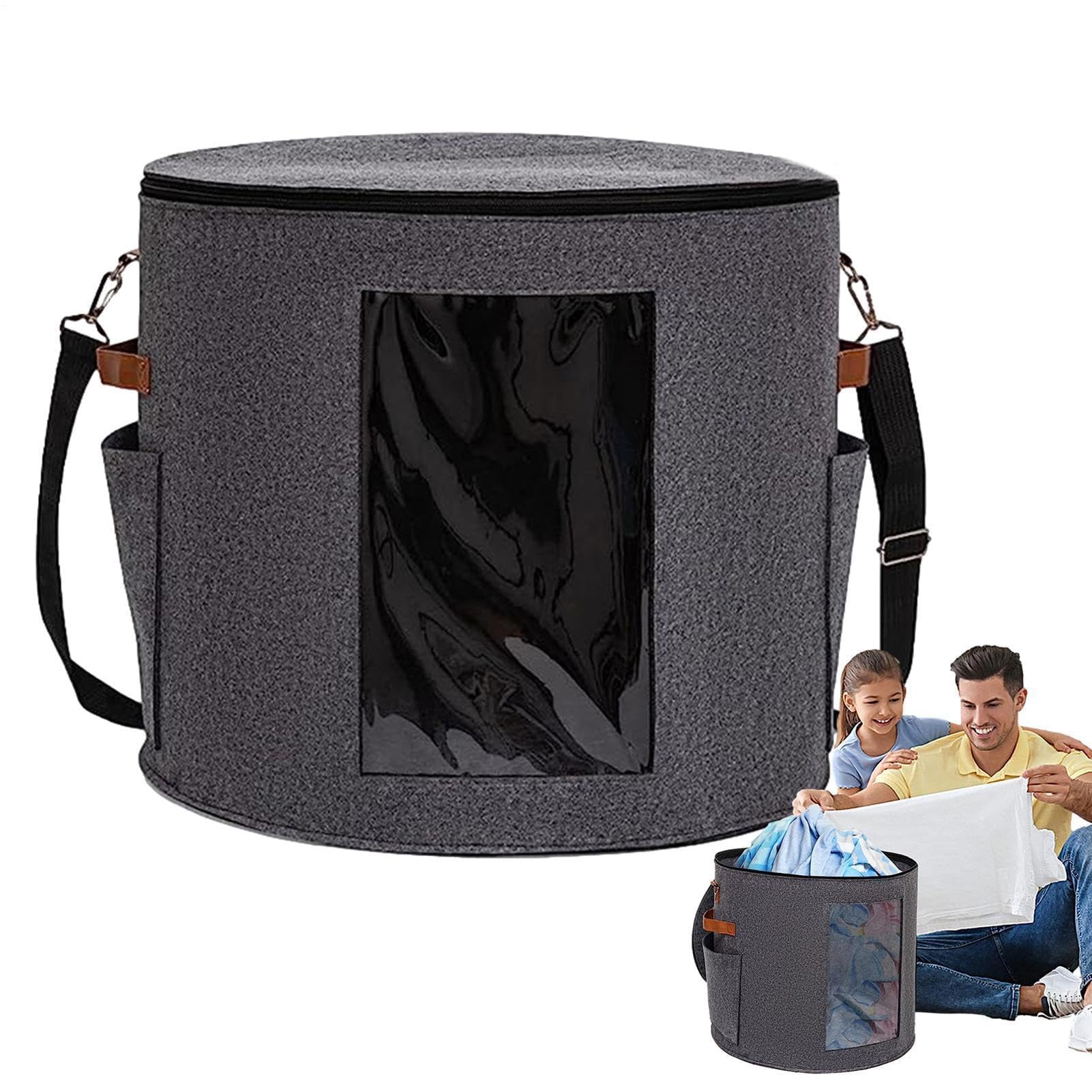 Caja redonda plegable para sombreros – Caja de almacenamiento de gran tamaño con ventana transparente, organizador portátil para sombreros, ropa y juguetes de peluche en el dormitorio