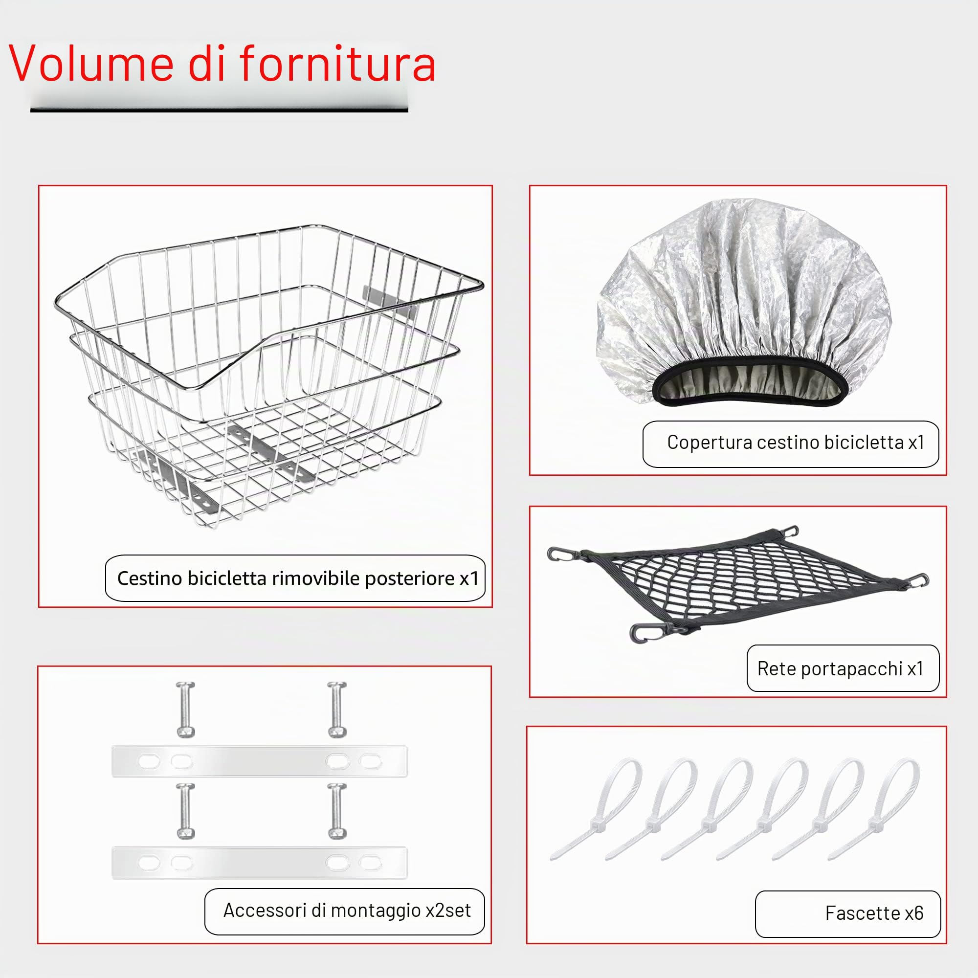 Cestino Bicicletta Posteriore Acciaio Inox 30L Peso 50kg Adatto a Biciclette e Biciclette Elettriche Portapacchi Posteriore