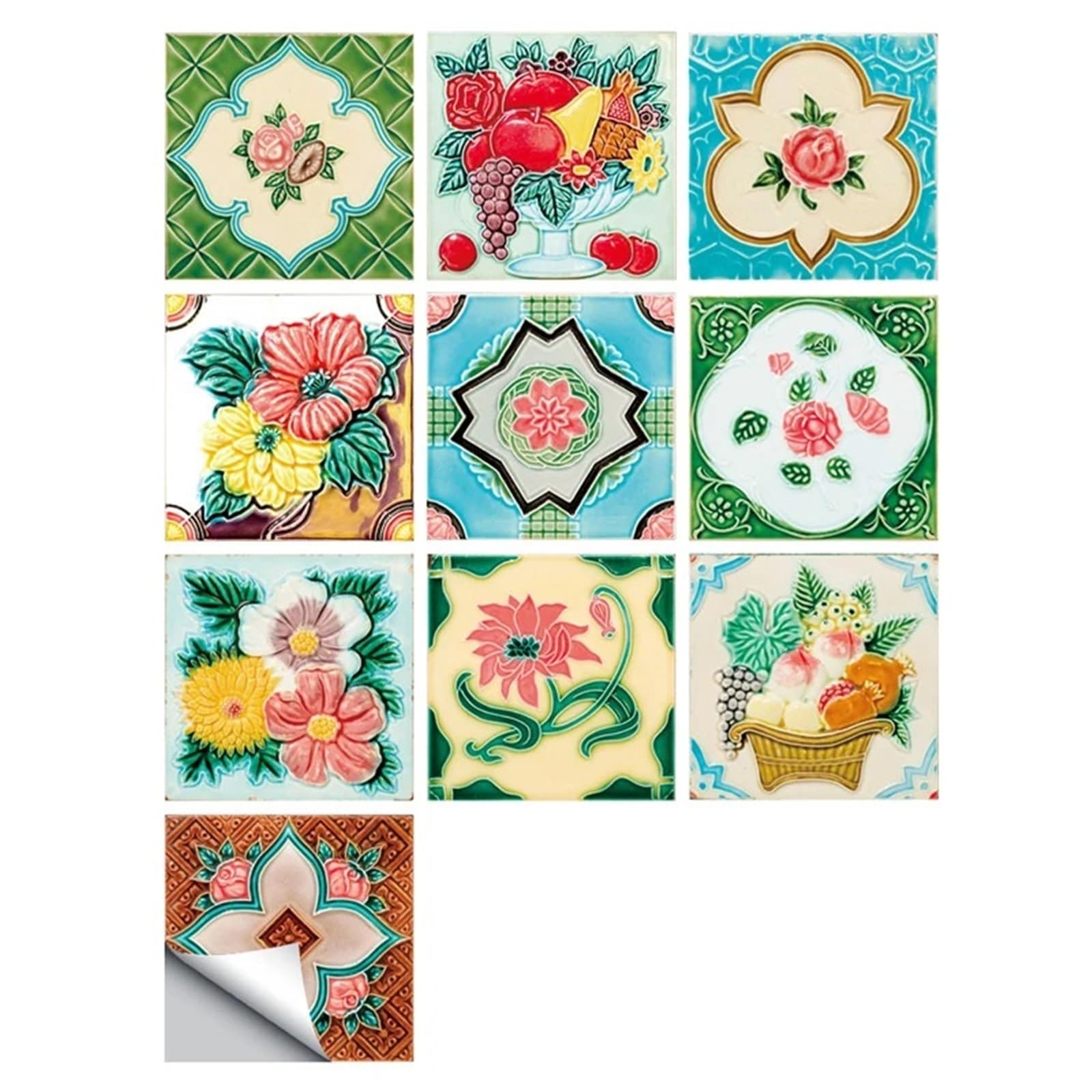 Wall Tile Sticker Retro Abstract Print Tile Stickers Bathroom Mosaic Vinyl Kitchen Adhesive Border Wall Decals Waterproof Wallpaper Art Mural(Type 4)