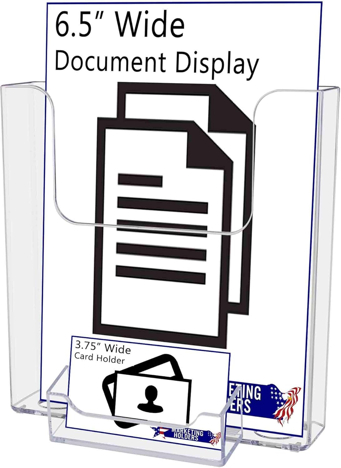 Marketing Holders 2 Pack Hanging Brochure Holder and Suction Cups 6.5" Wide with 3.5" x 2" Attached Business Card Pocket Floating Display Holder for Leasing Offices and Gyms Clear Acrylic