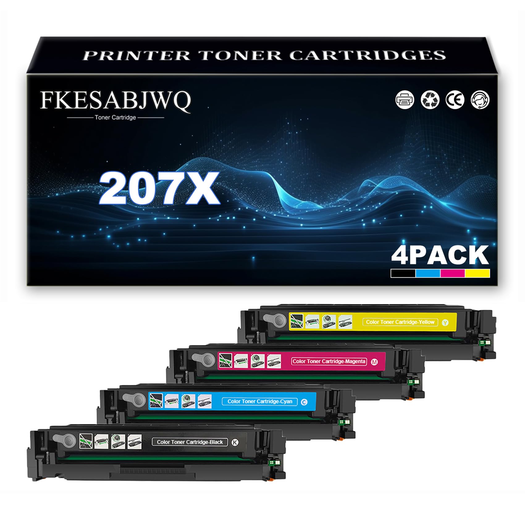 Cartucho Tóner 207X para HP M283fdw M283cdw M255dw M255nw | Alto Rendimiento W2210X W2211X W2212X W2213X Cartuchos Tóner Repuesto,4 Colors-1 Pack