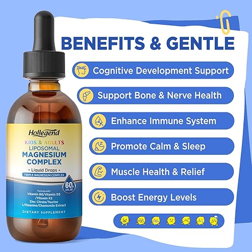 Miniatura 4 de Gotas complejas de magnesio liposomal de 400 mg, suplemento líquido de triple magnesio para niños y adultos, magnesio con D3 y K2, B6, zinc,