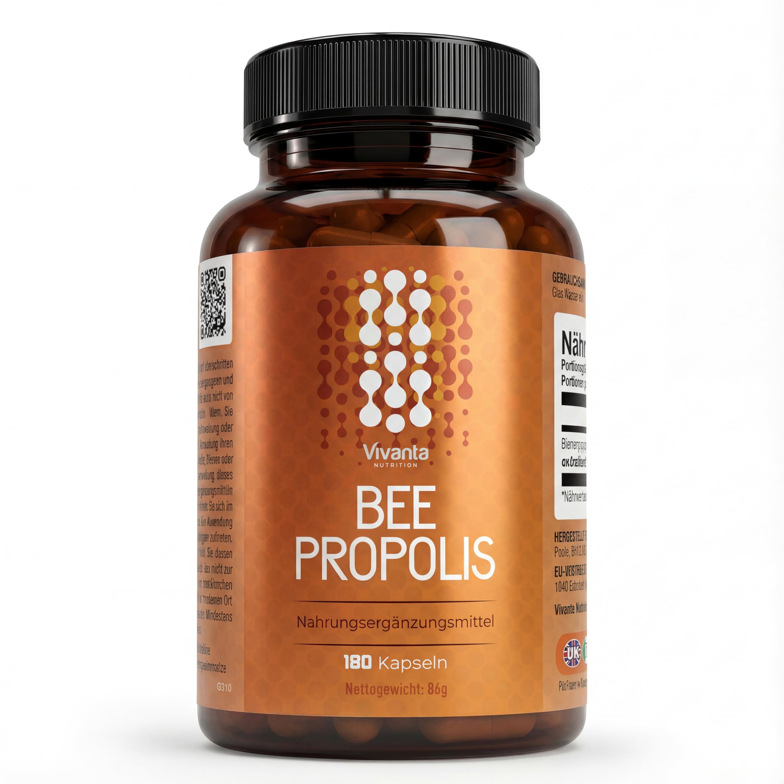 Propolis Kapseln – Hochdosierte Bee Propolis 5:1 Extrakt aus 2.000mg Rohpropolis – 3-Monatsvorrat – 180 Kapseln