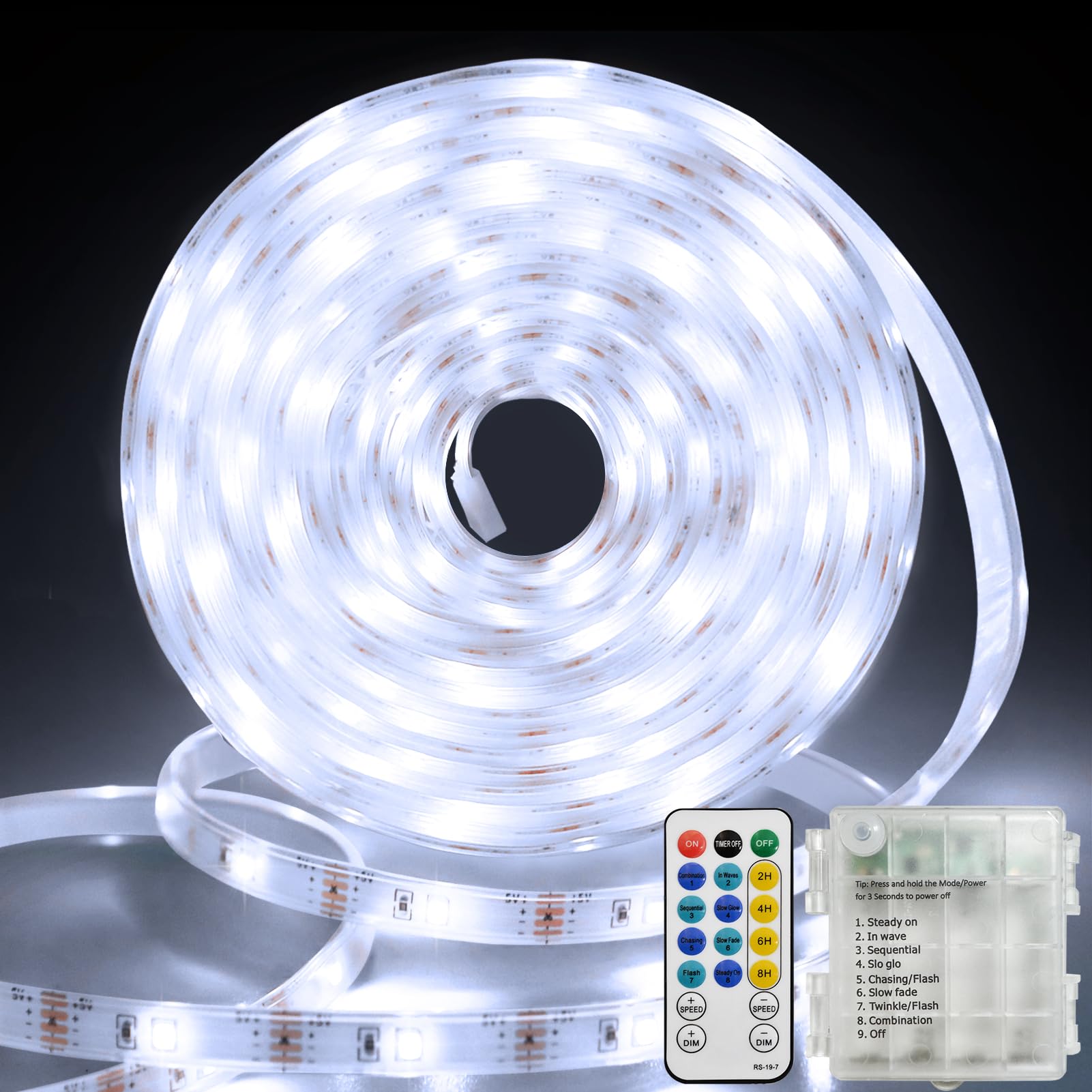 echosari 150 LED Strip Lights Battery Operated 16.4Ft Waterproof Strip Lights with Remote Timer Cuttable Light Strip for Indoor Outdoor Bedroom Cabinet Boat Decor (Cool White)