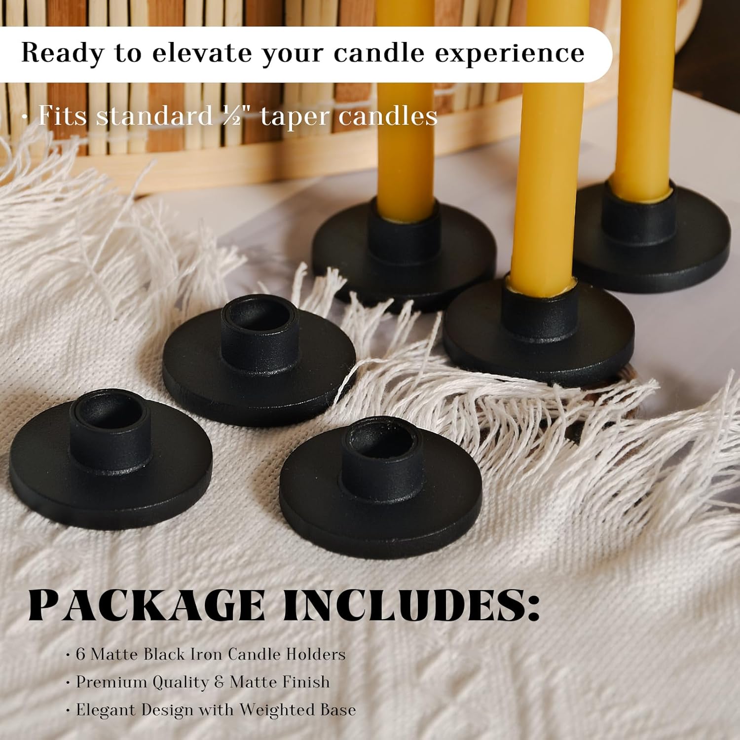 Black Iron Mini Taper Candle Holders for 1/2 Inch Candles – Small, Skinny, Thin Tapered Candle Holders for Chime, Spell, Church Candles – Set of 6 - Image 5