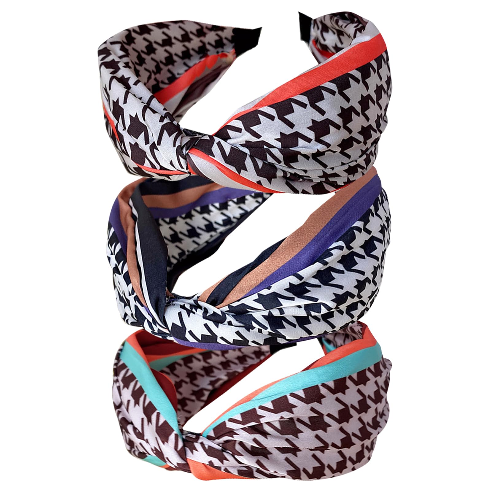 3Pcs Wide Headband French Bow Knot Hair Hoop Fabric Non-Slip Headwear Elastic Twist Hair Accessories Alice Hair Bands for Women (14APlaid)