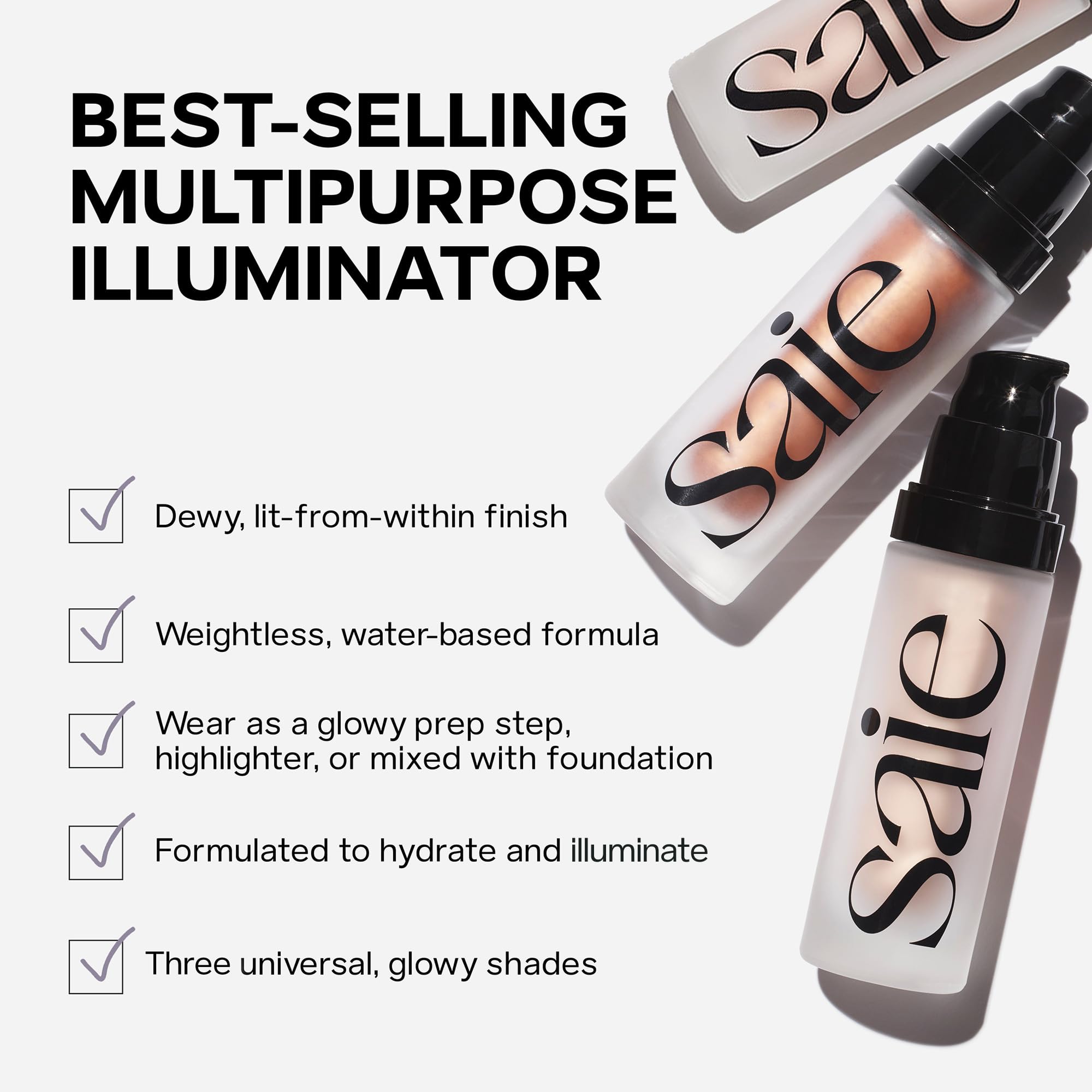Mini Glowy Super Light Highlighter Gel + Make-up-Grundierung für strahlende Haut, angereichert mit Vitamin C und feuchtigkeitsspendendem Squalanöl, Roseglow