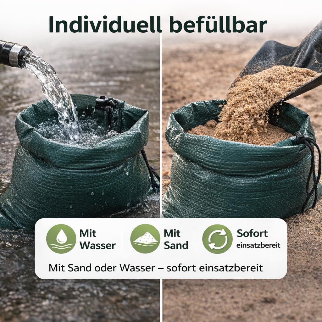 50 sacos de arena de 40 x 60 cm cada uno con cordones para protección contra el agua en caso de inundaciones sin rellenar, protección contra inundaciones, saco y saco de tela (50)
