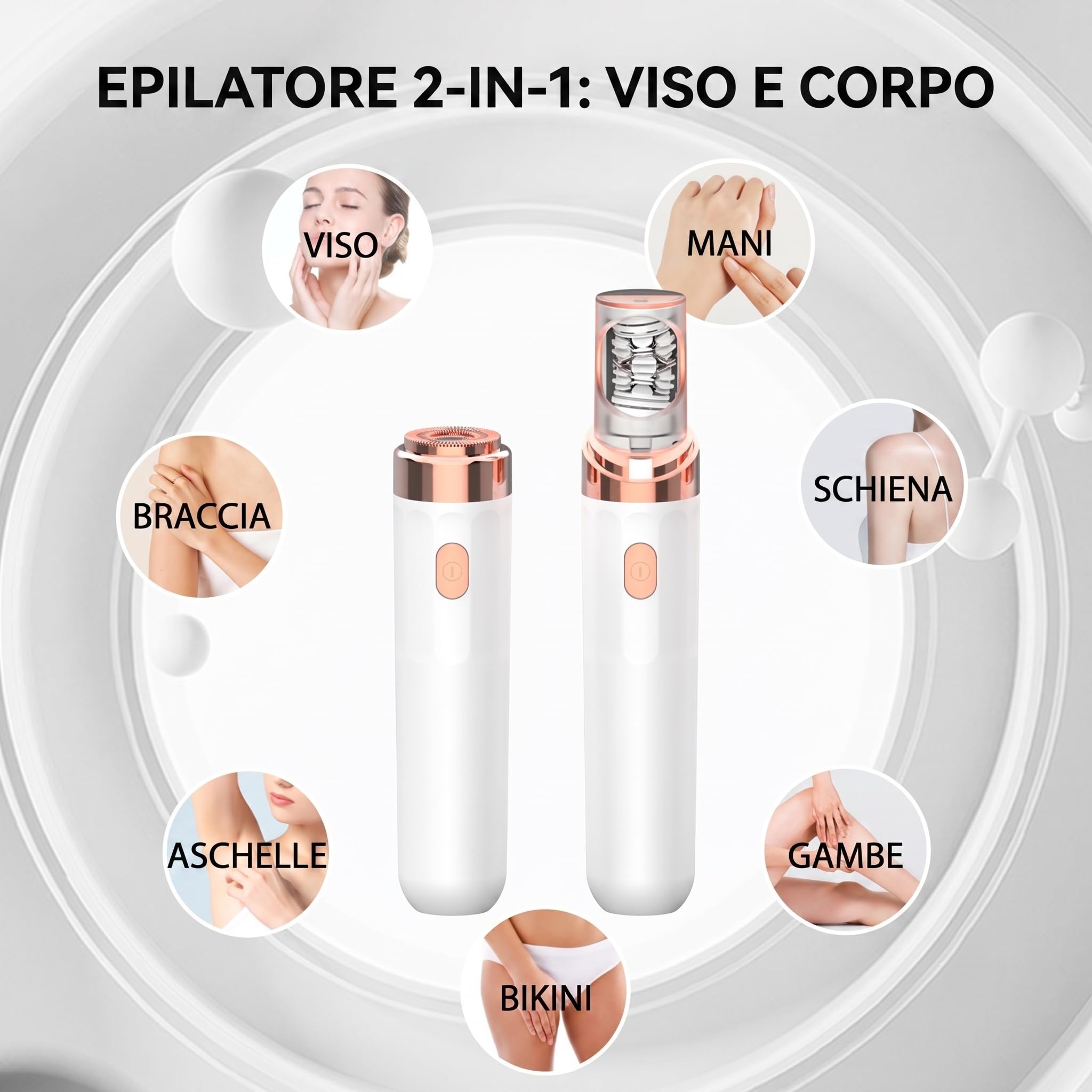 evebeauty prosilk 3.0 epilatore viso, 2 in 1 Rasoio Elettrico | Testina 2 in 1 ceramica 17mm, dischi agli ioni d’argento, ricaricabile USB-C, per mento baffetti e sopracciglia