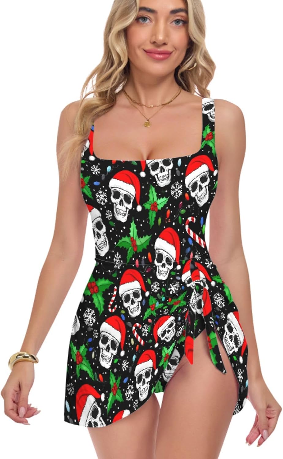 Santa Claus Skull Women's One Piece Swimsuits Tummy Control Bathing Suits S 202c3804
