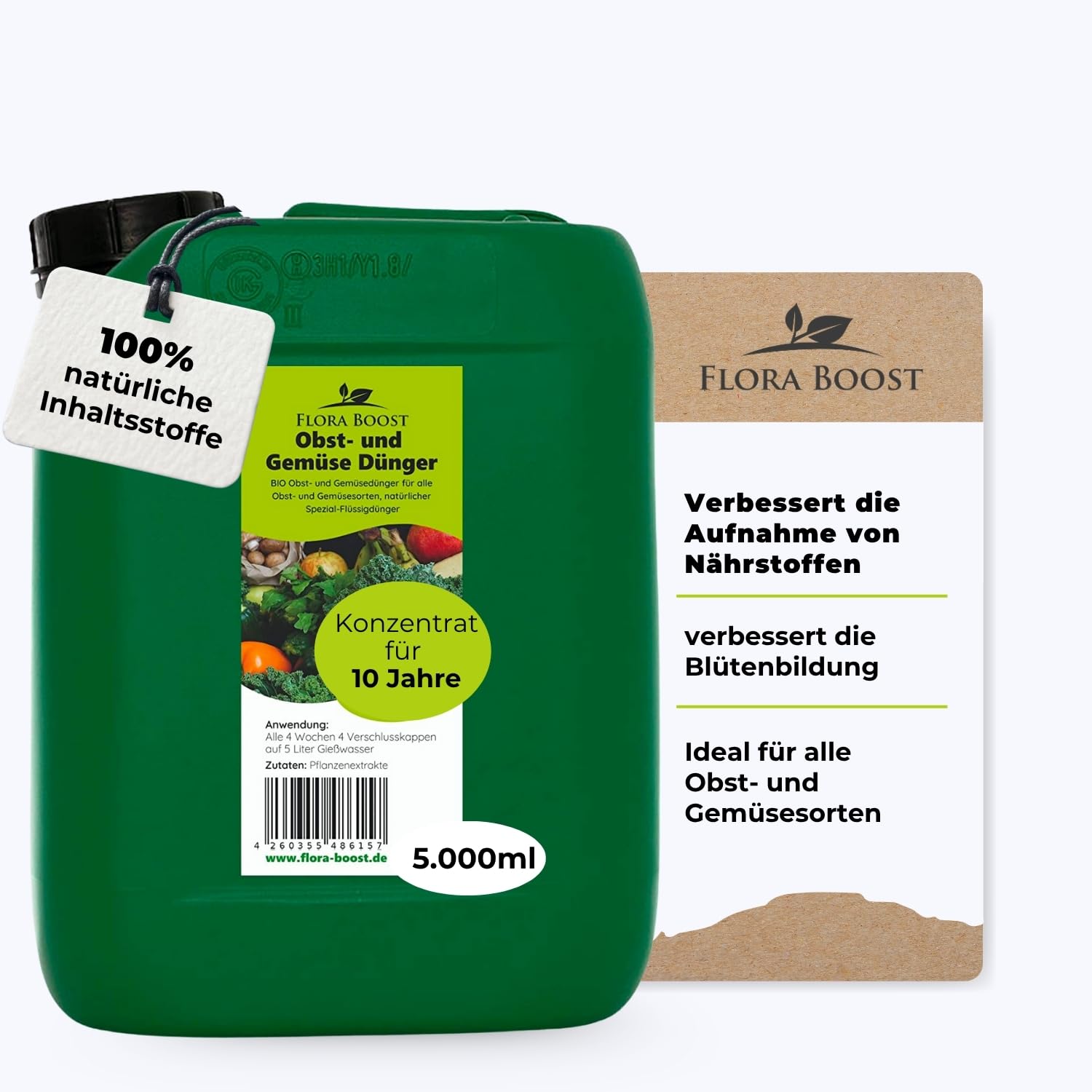 Flora Boost Obst und Gemüse Dünger Flora Boost 5000ml I Für bis zu 1000L Gießwasser I Dünger für alle Obst & Gemüse Pflanzen I Flüssiger Blatt- & Wurzeldünger I 100% natürlicher Pflanzendünger