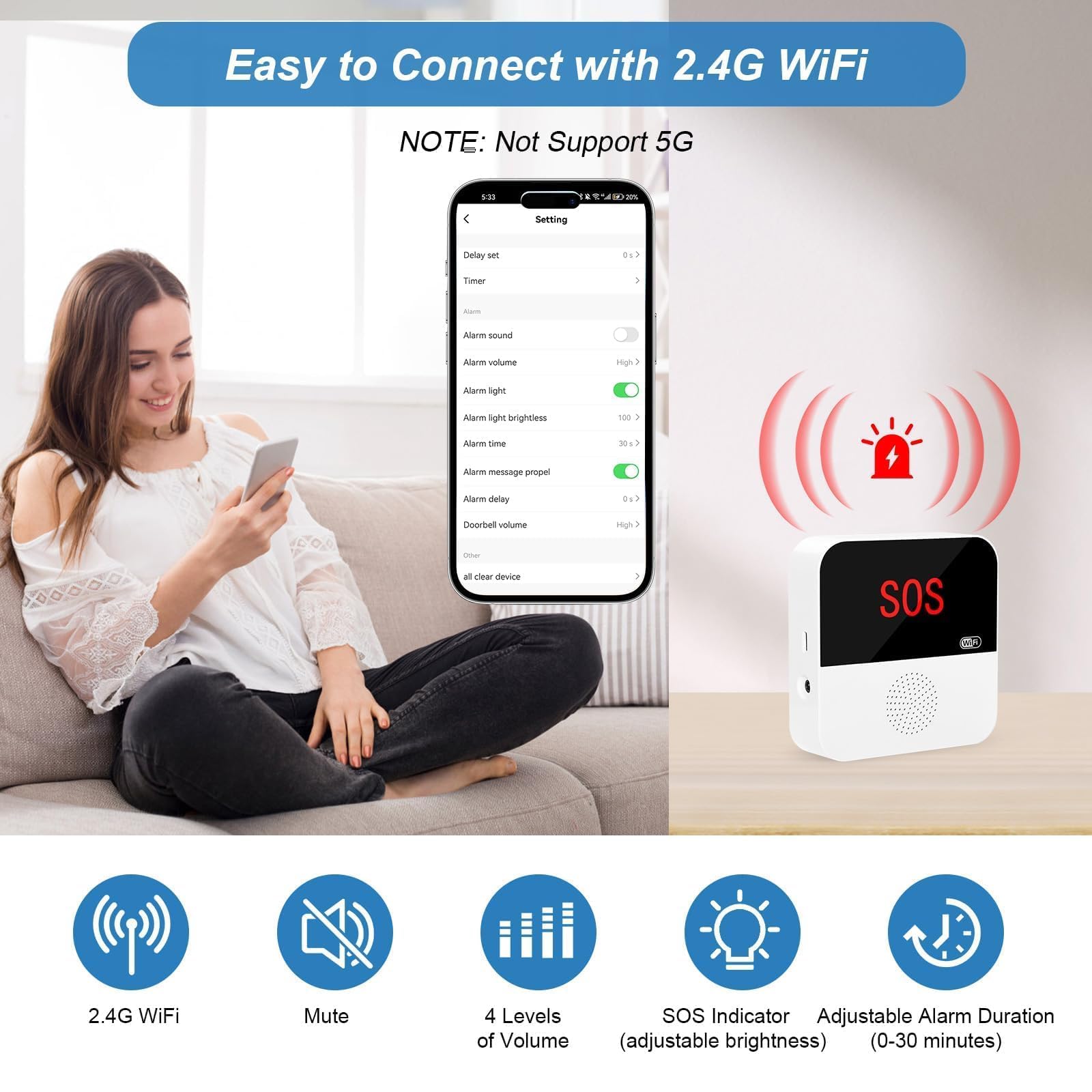 VOCA Wireless Personal Alarms & Pager for Elderly Emergency Alarm, SOS Button, Panic Alarm, Nurse Call Bell - Image 4