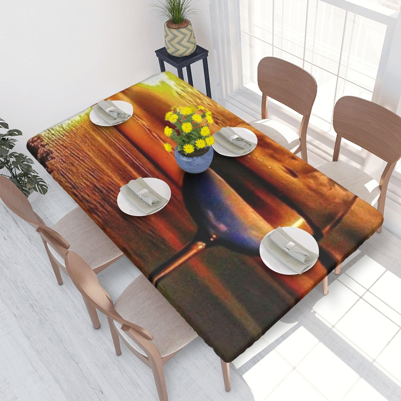 BNVSADC Sunset Wine Glass Printed 4FT Tablecloth 122x76 CM Polyester Kitchen Water Resistant Table Cloth Dining Table Decoration Table Covers