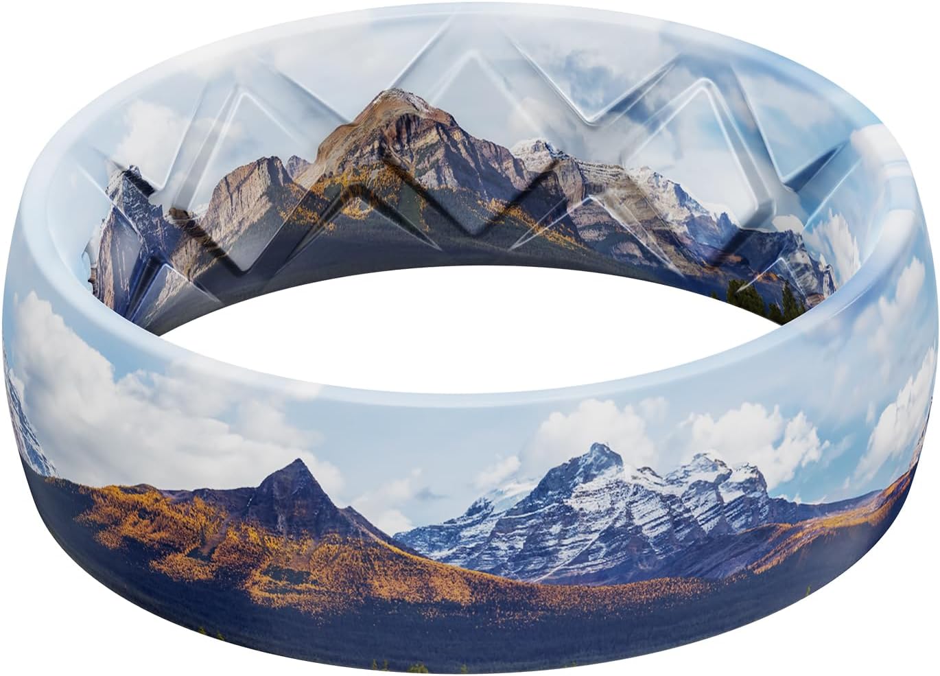 Egnaro Silicone Stylish Wedding Rings for Men, Printed Design, Breathable Rubber Bands 8mm Wide 2mm Thick with Comfort Fit