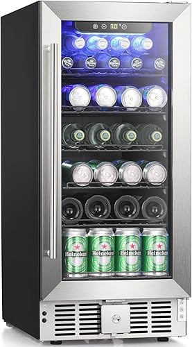 Antarctic Star Refrigerador de bebidas de 15 pulgadas - Enfriador de vino o champán de 2.9 pies cúbicos de bajo ruido, luz LED de puerta de vidrio