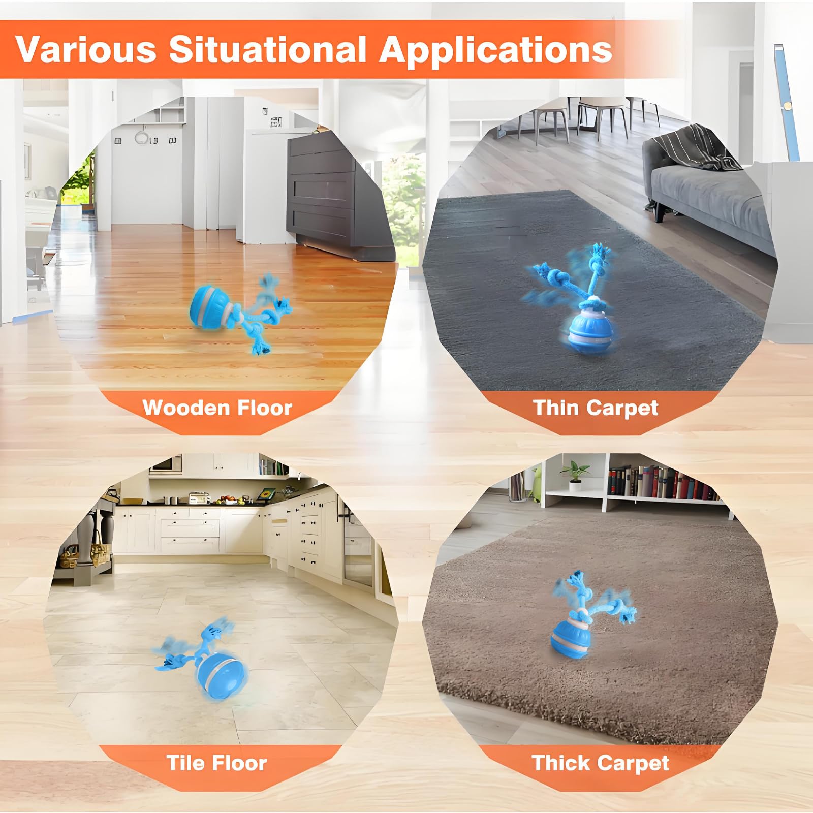 Lot de 2 balles interactives pour chien, balle roulante automatique active avec queue pour chiens, jouet mobile pour chien pour l'ennui, émet des sons d'oiseaux pour stimuler la curiosité, jouets pour