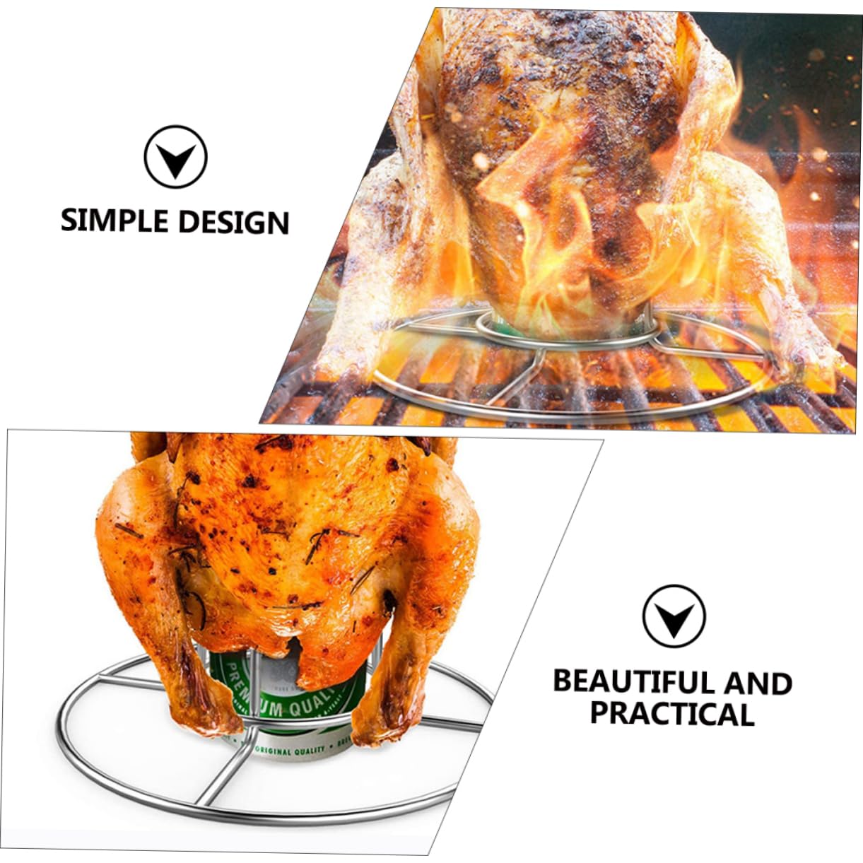 ifundom 2 Set Portabirra alla Griglia Portatile Caldo Maglia Barbecue Rastrelliere in Acciaio Inossidabile Ripiano per Arrostire Il Pollo Supporto di Pollo Arrosto Argento 2 Pezzi*2
